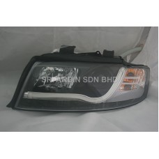 AUDI A4 B6 01 BLACK PROJECTOR HEADLAMP w BAR & LED